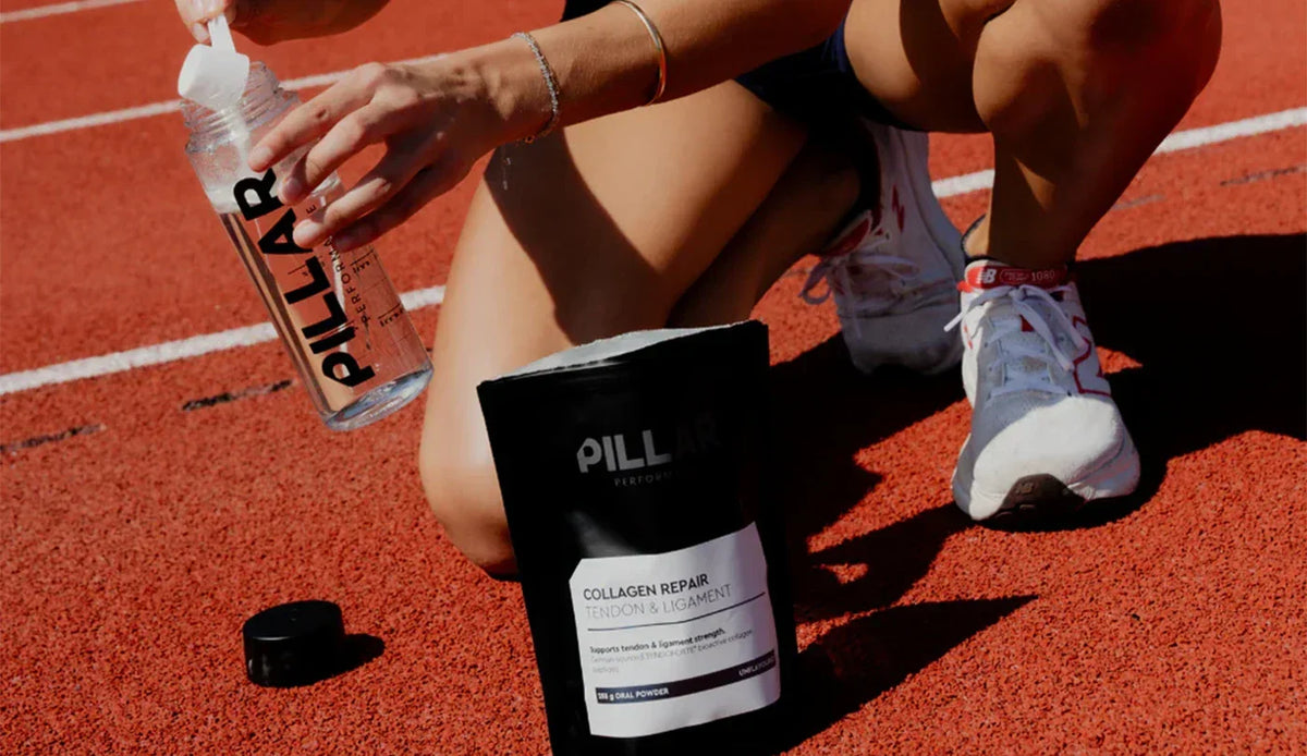Athlete scooping Pillar Performance Collagen Repair for joint support