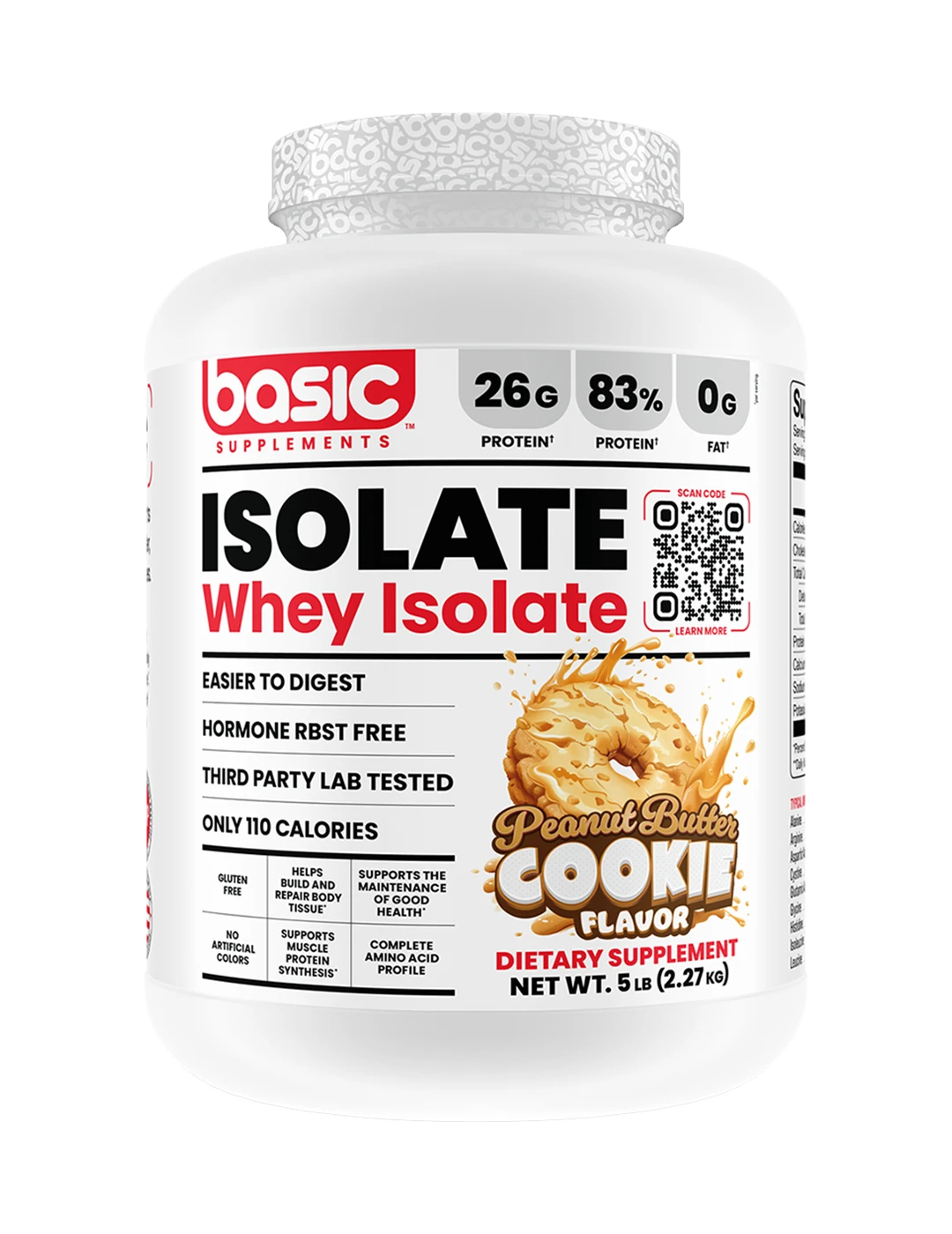 Basic Supplements Isolate 5 LB Peanut Butter Cookie Front | ASN