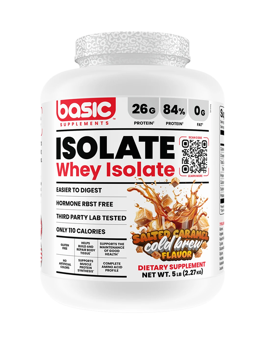 Basic Supplements Isolate 5 LB Salted Caramel Cold Brew Front | ASN