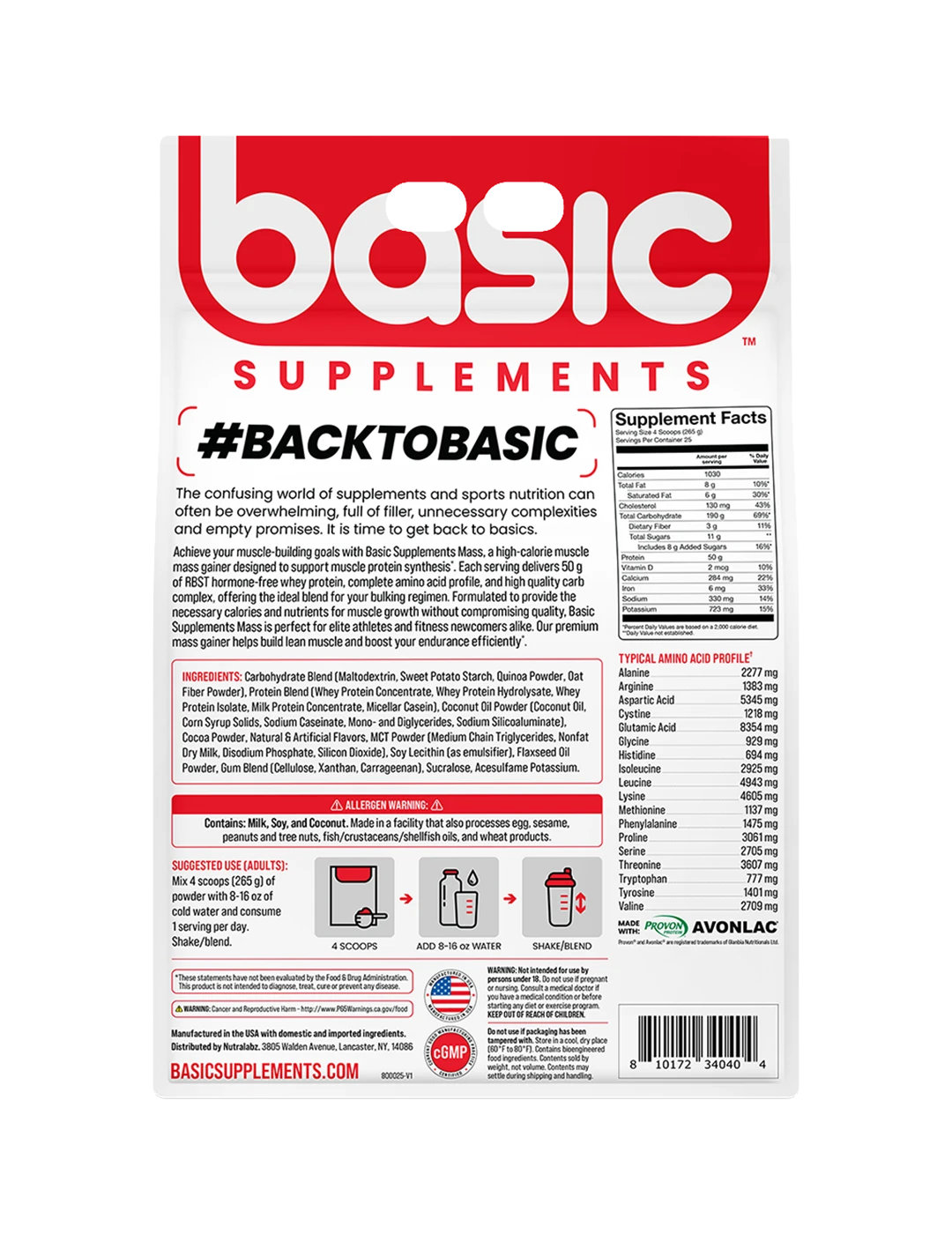 Basic Supplements Mass 15 LB Chocolate Back | ASN