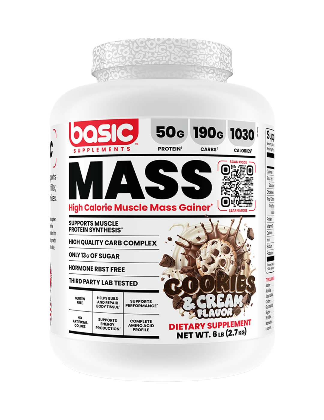 Basic Supplements Mass 6 LB Cookies And Cream Front | ASN