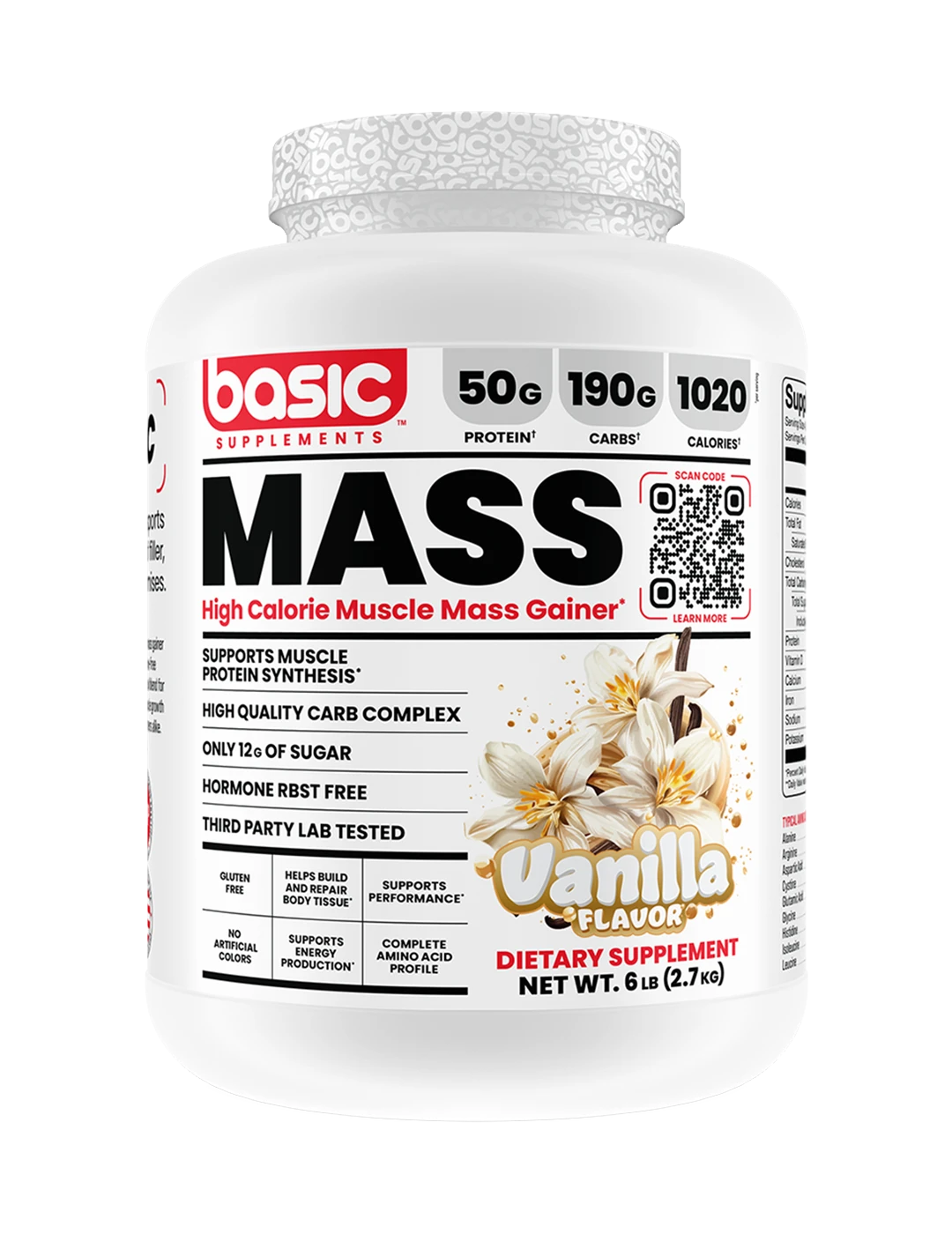 Basic Supplements Mass 6 LB Vanilla Front | ASN