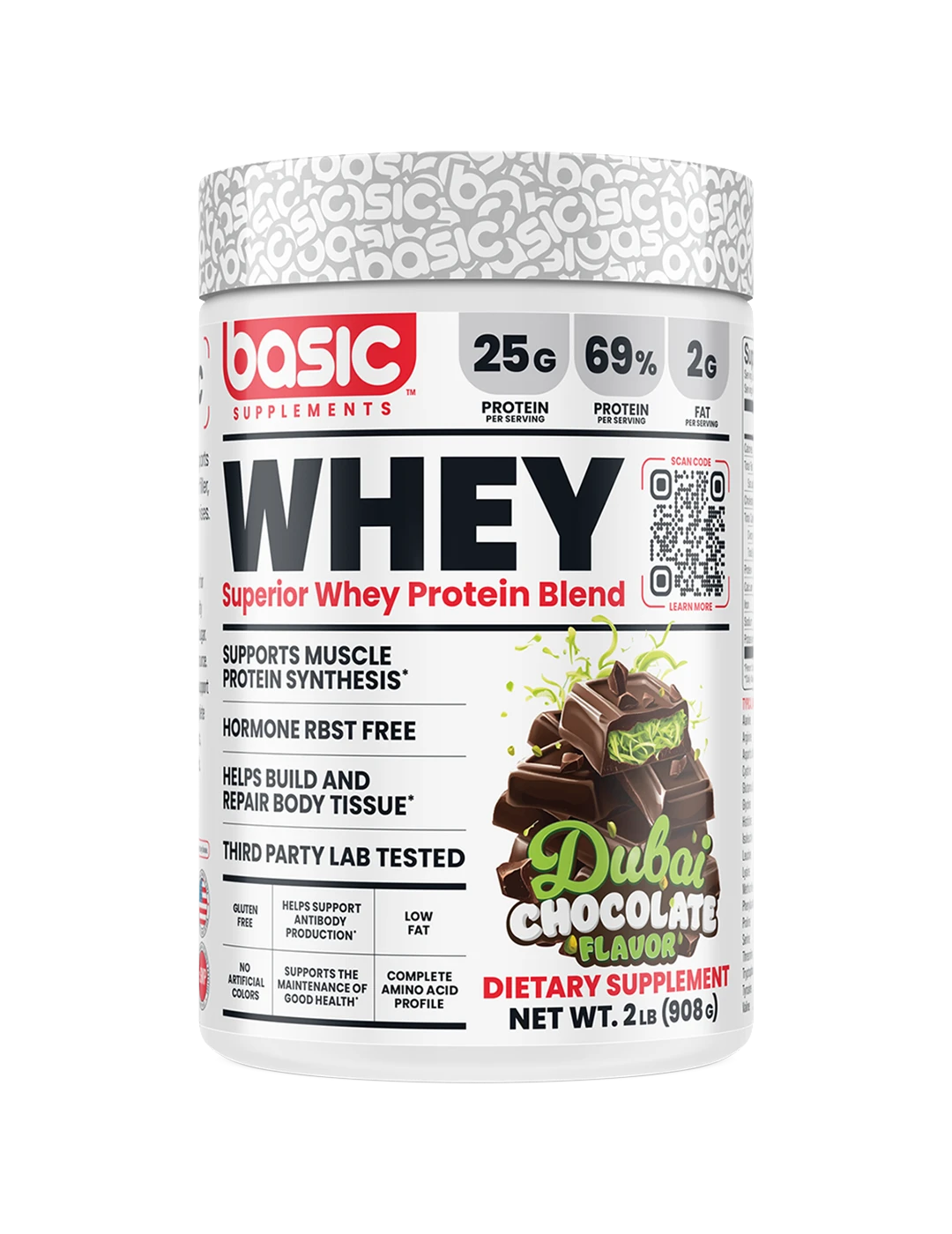 Basic Supplements Whey 2lb Dubai Chocolate Front | ASN