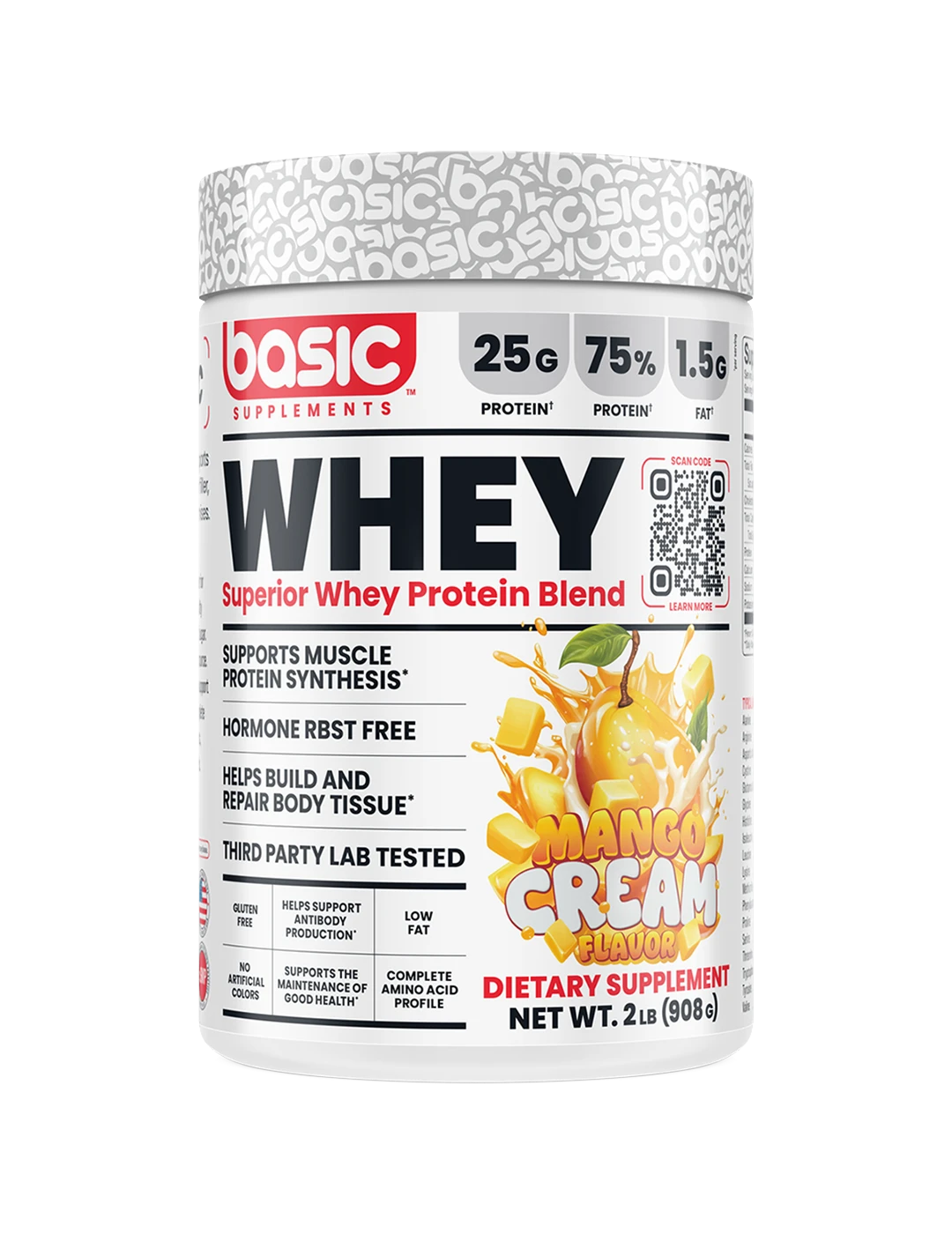 Basic Supplements Whey 2lb Mango Cream Front | ASN