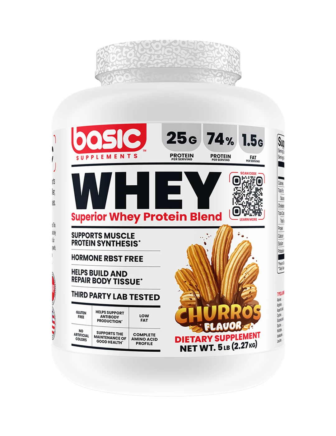 Basic Supplements Whey 5lb Churros Front | ASN