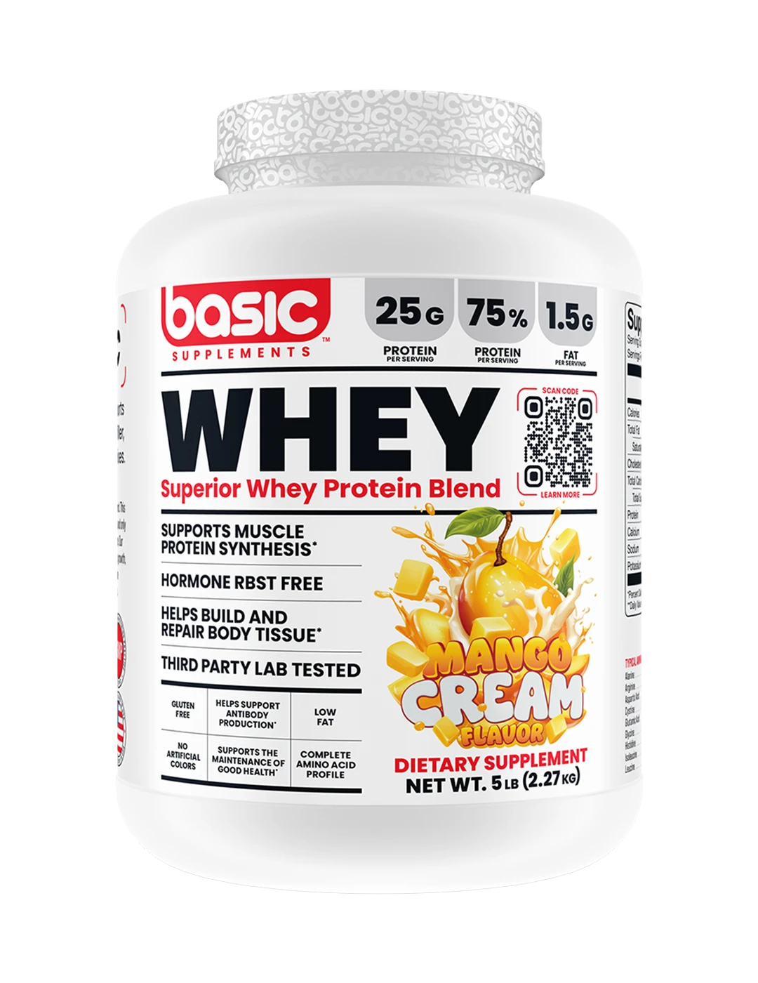 Basic Supplements Whey 5lb Mango Cream Front | ASN