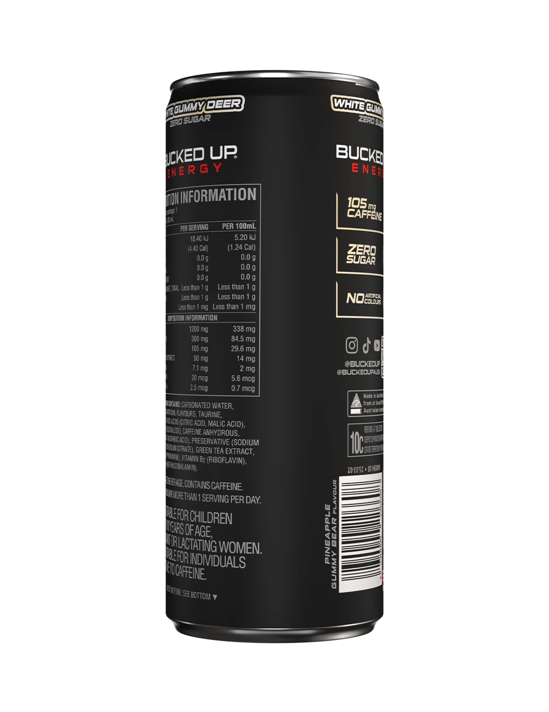 Bucked Up Energy355m L White Gummy Deer NIP Left | ASN