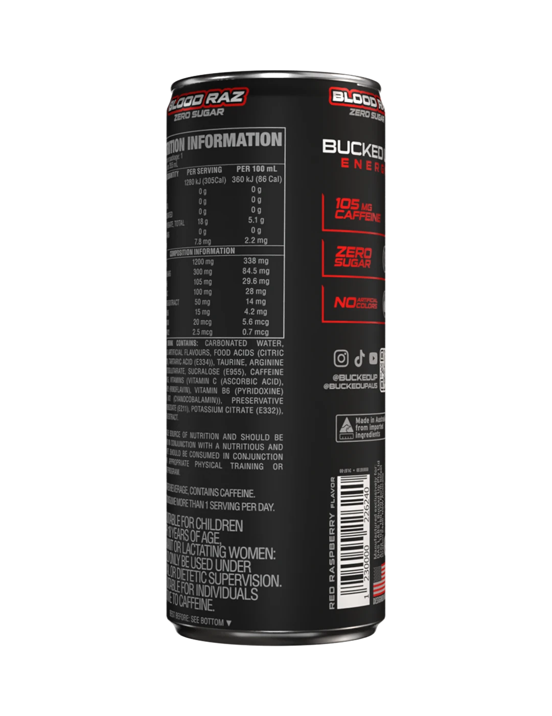 Bucked Up Bucked Up Energy 355m L Blood Raz NIP Left | ASN