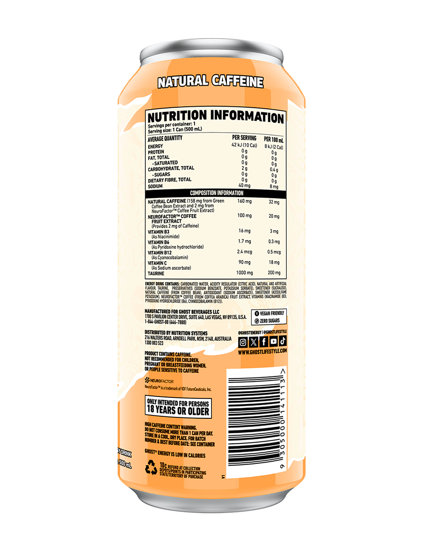 Ghost Energy 500m L Fizzy Orange Back | ASN