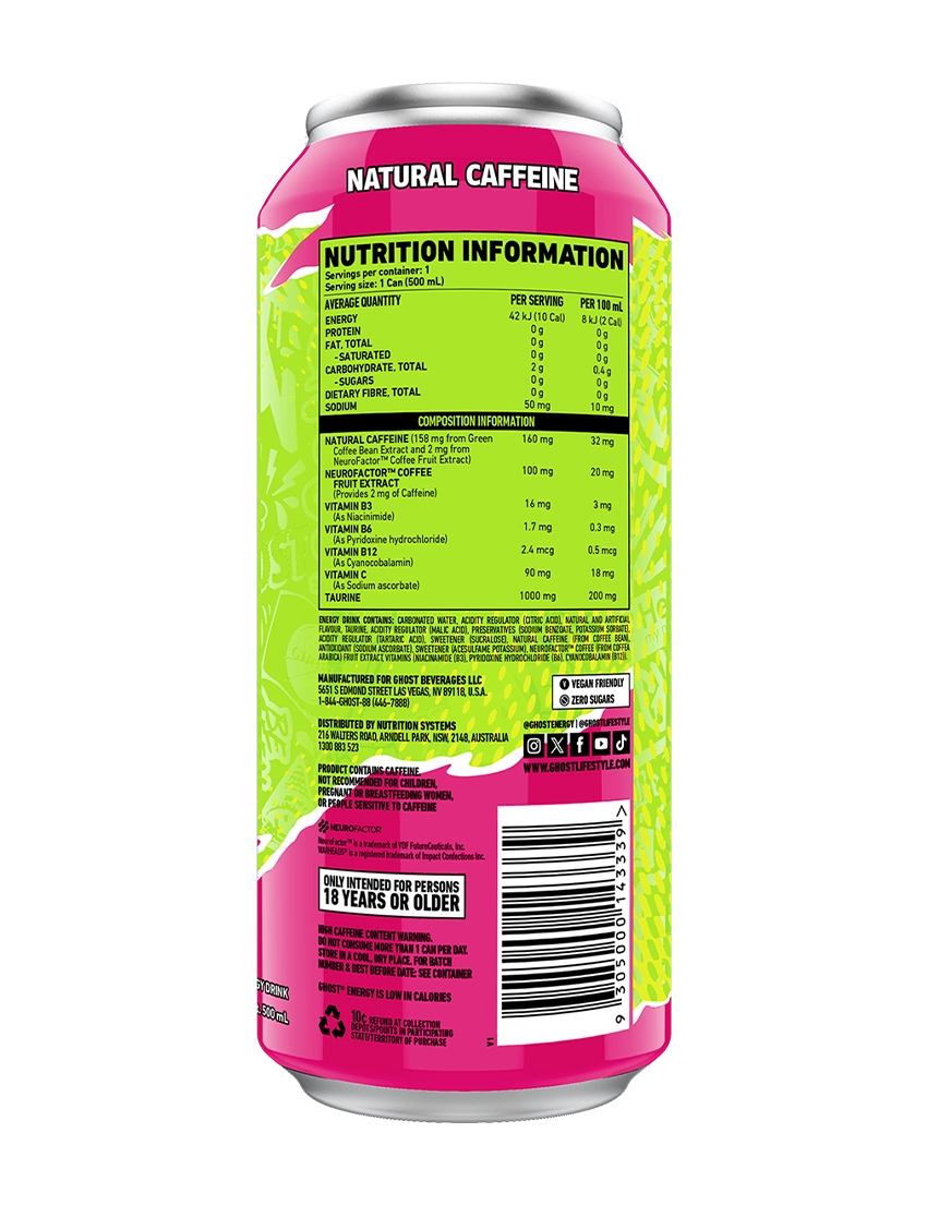 Ghost Energy 500m L Warheads Sour Watermelon Back | ASN