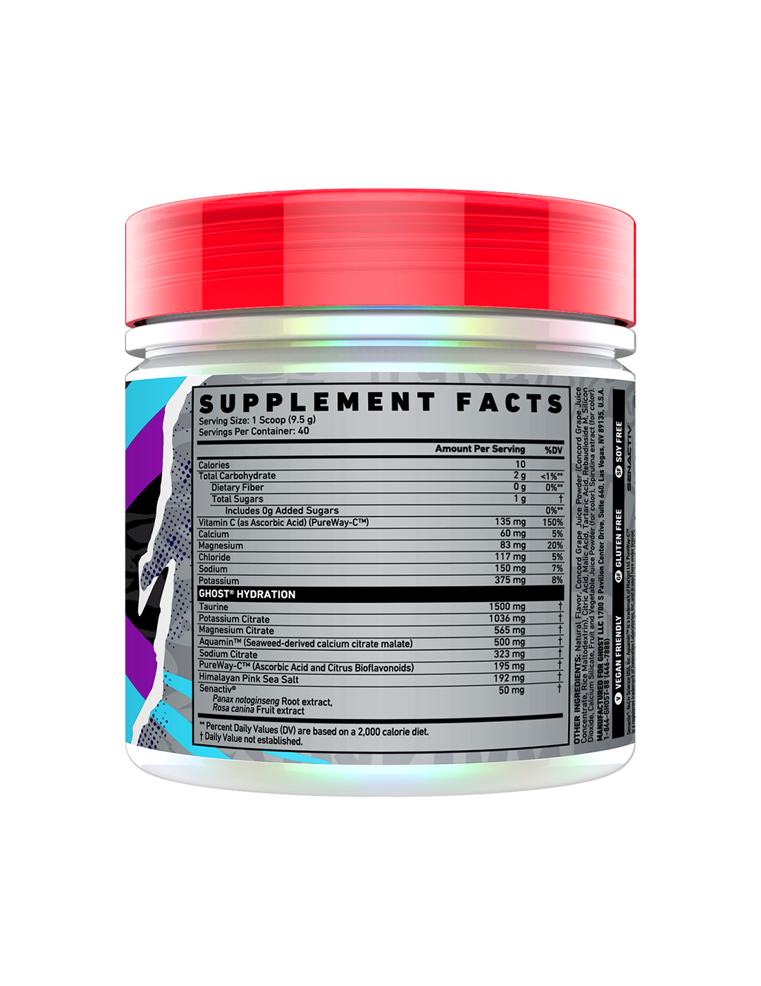 Ghost Hydration Electrolytes+ Welch’s Grape 40 Servings Supplement Facts Panel – GHOST | ASN