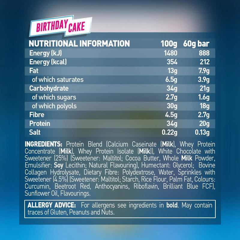 Grenade Protein Bars Birthday Cake Bar Nutrition Information Panel – Grenade | ASN