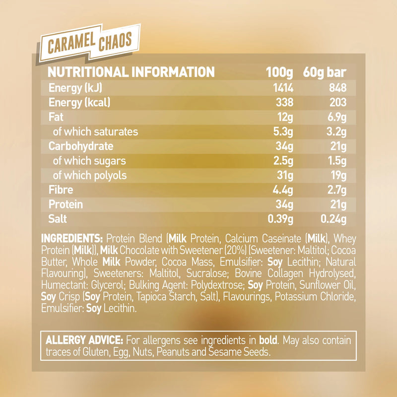 Grenade Protein Bars Caramel Chaos Bar Nutrition Information Panel – Grenade | ASN
