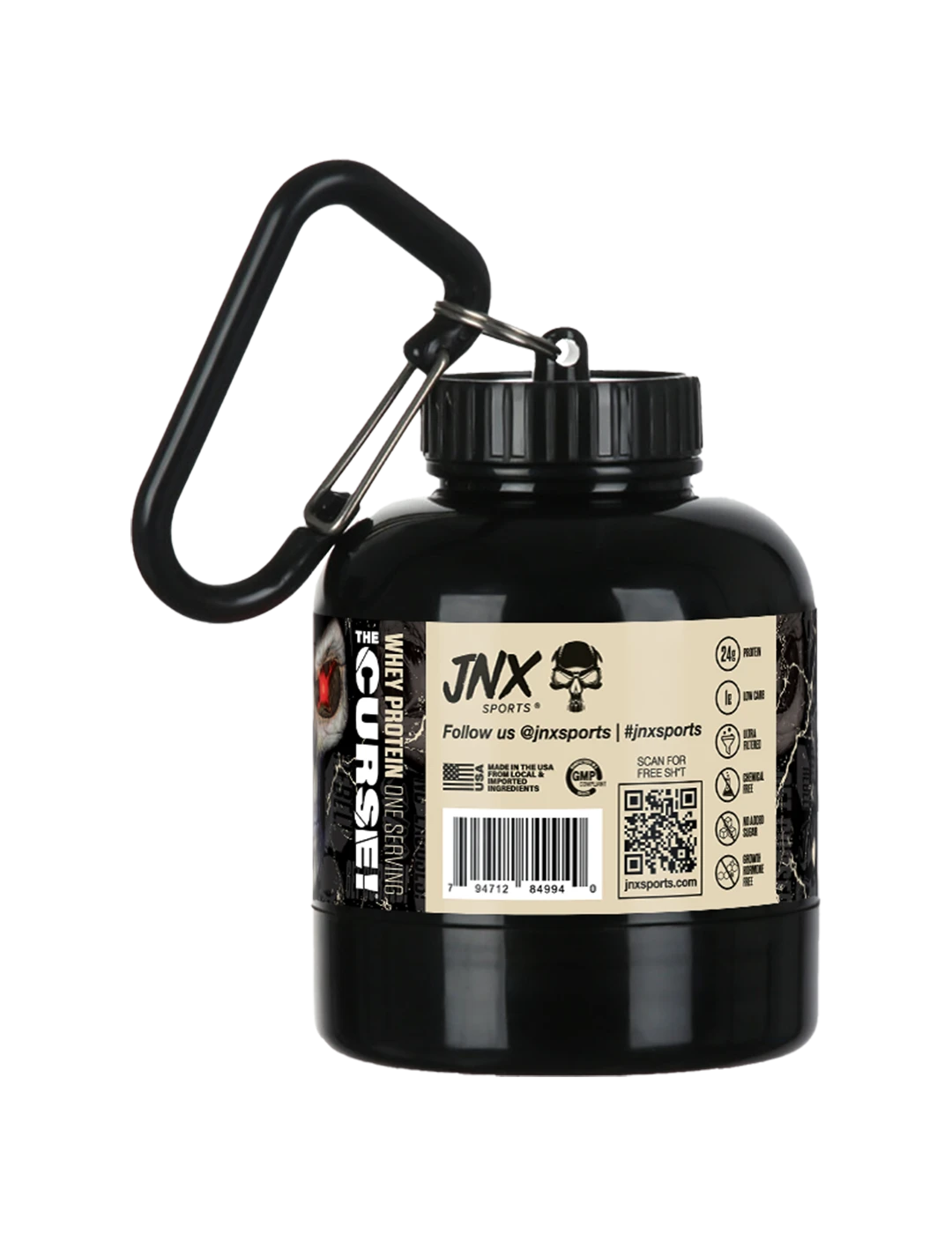 JNX Sports The Curse! Whey Mini Protein Bottle Key Chain Funnel