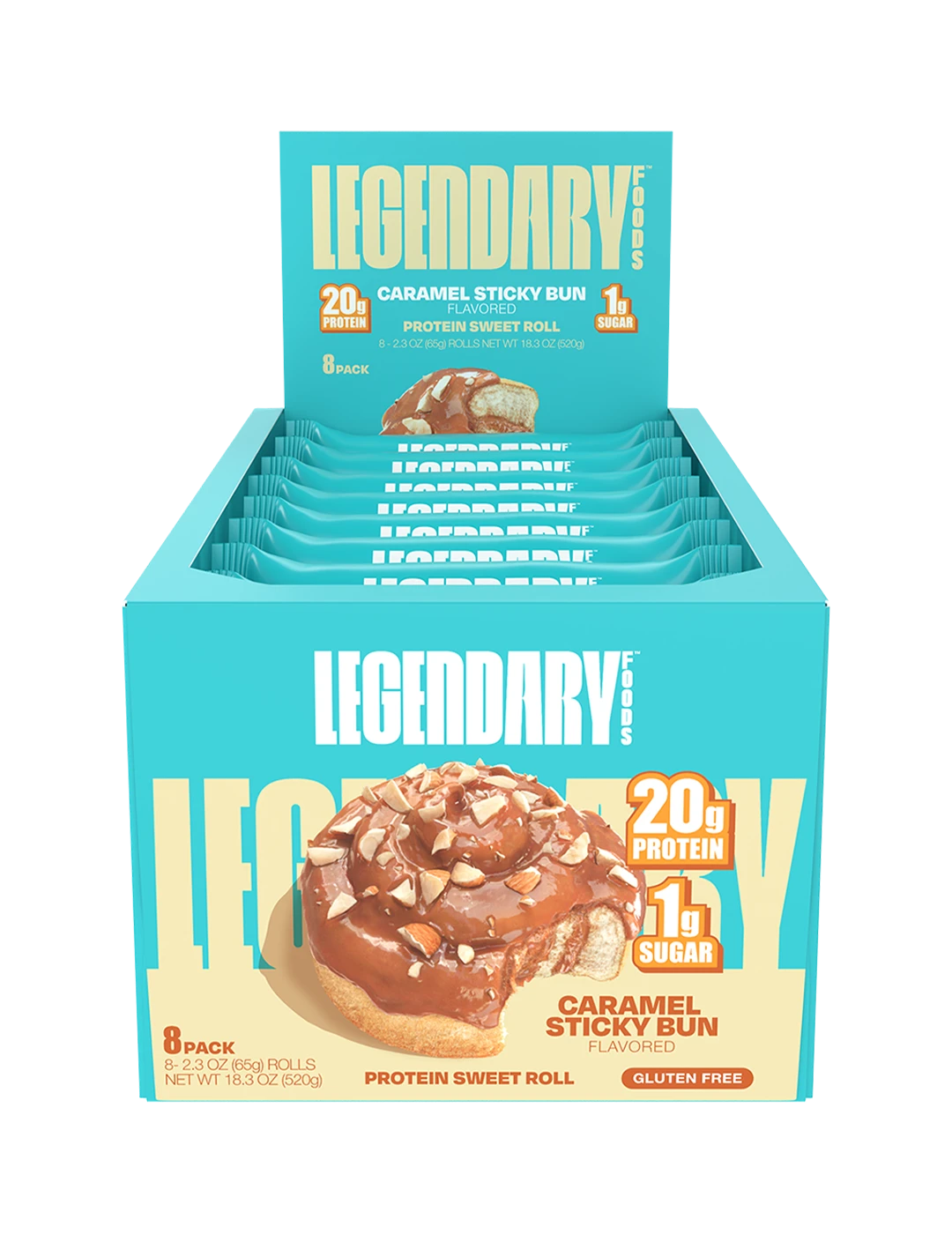 Legendary Foods Protein Sweet Roll 65g Caramel Sticky Bun FRONT ELEVATED | ASN