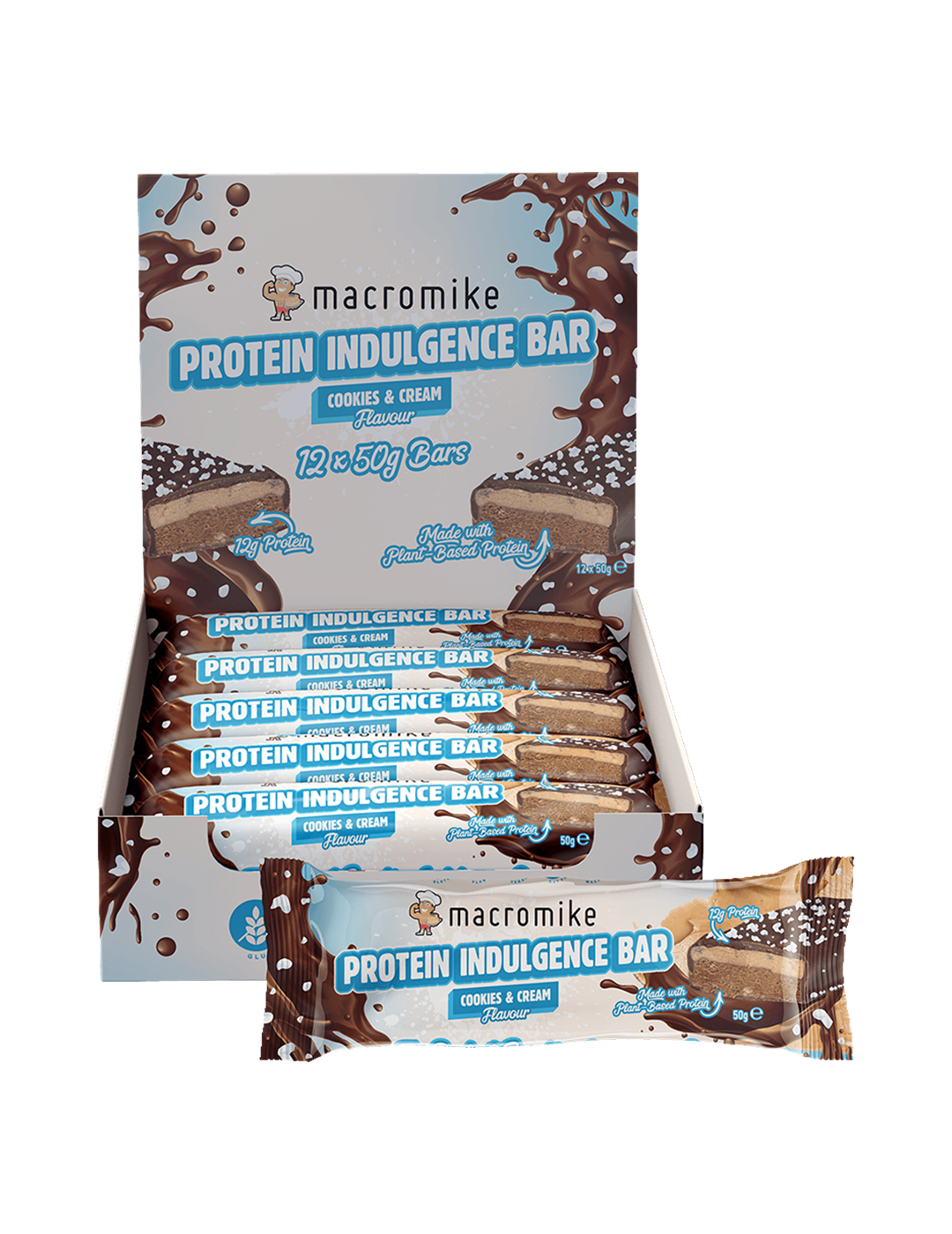 Macro Mike Protein Indulgence Bar Cookies & Cream 12x50g Front – Macro Mike | ASN