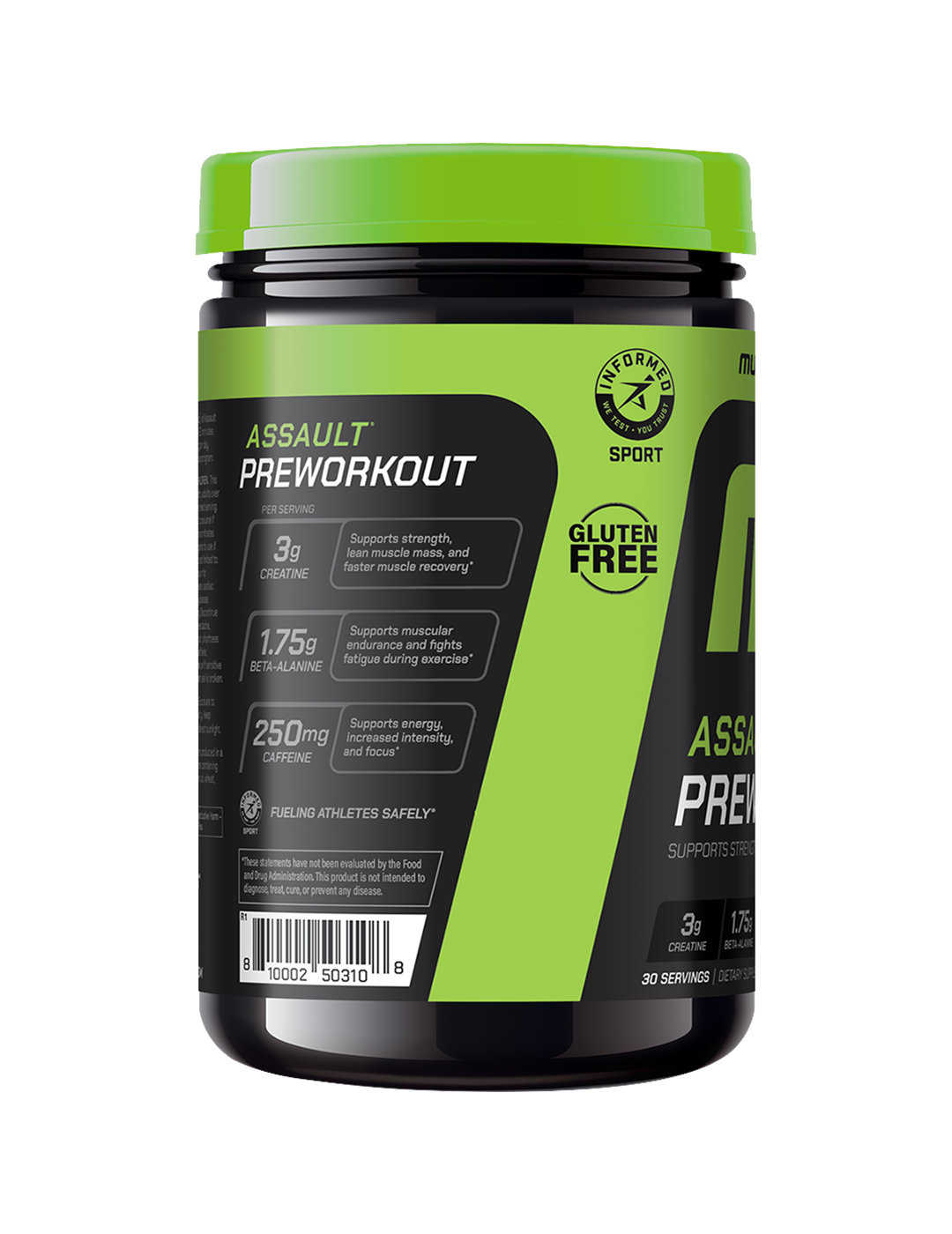 MusclePharm Assault Pre-Workout Sour Peach Rings 30 Servings Tub Side – MusclePharm | ASN