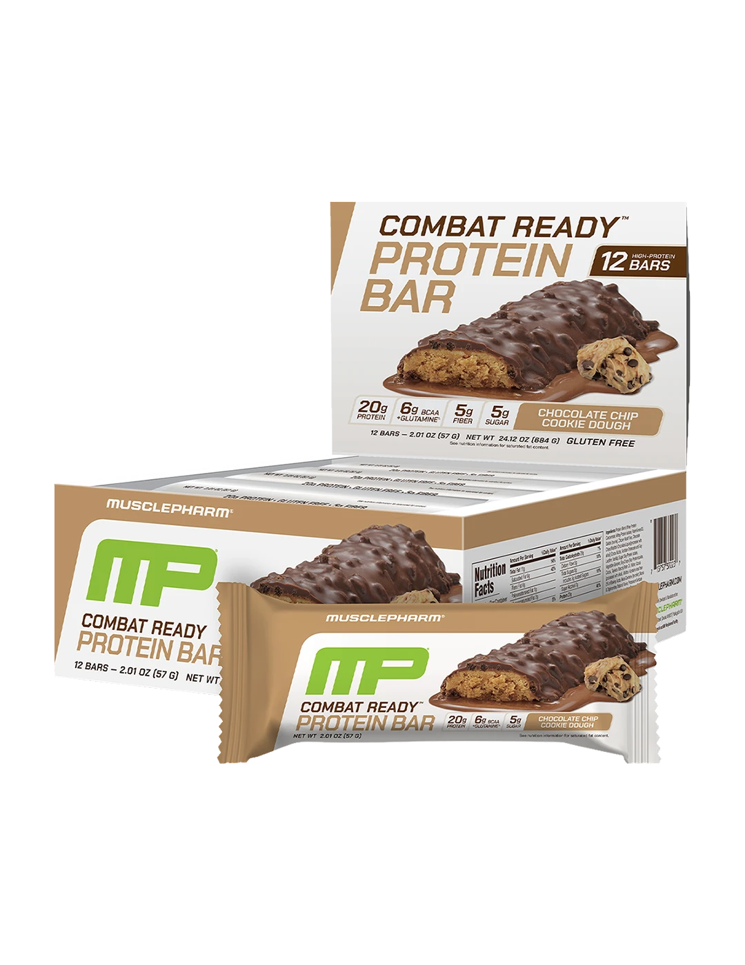 Muscle Pharm Combat Ready Protein Bar Chocolate Chip Cookie Dough Box | ASN