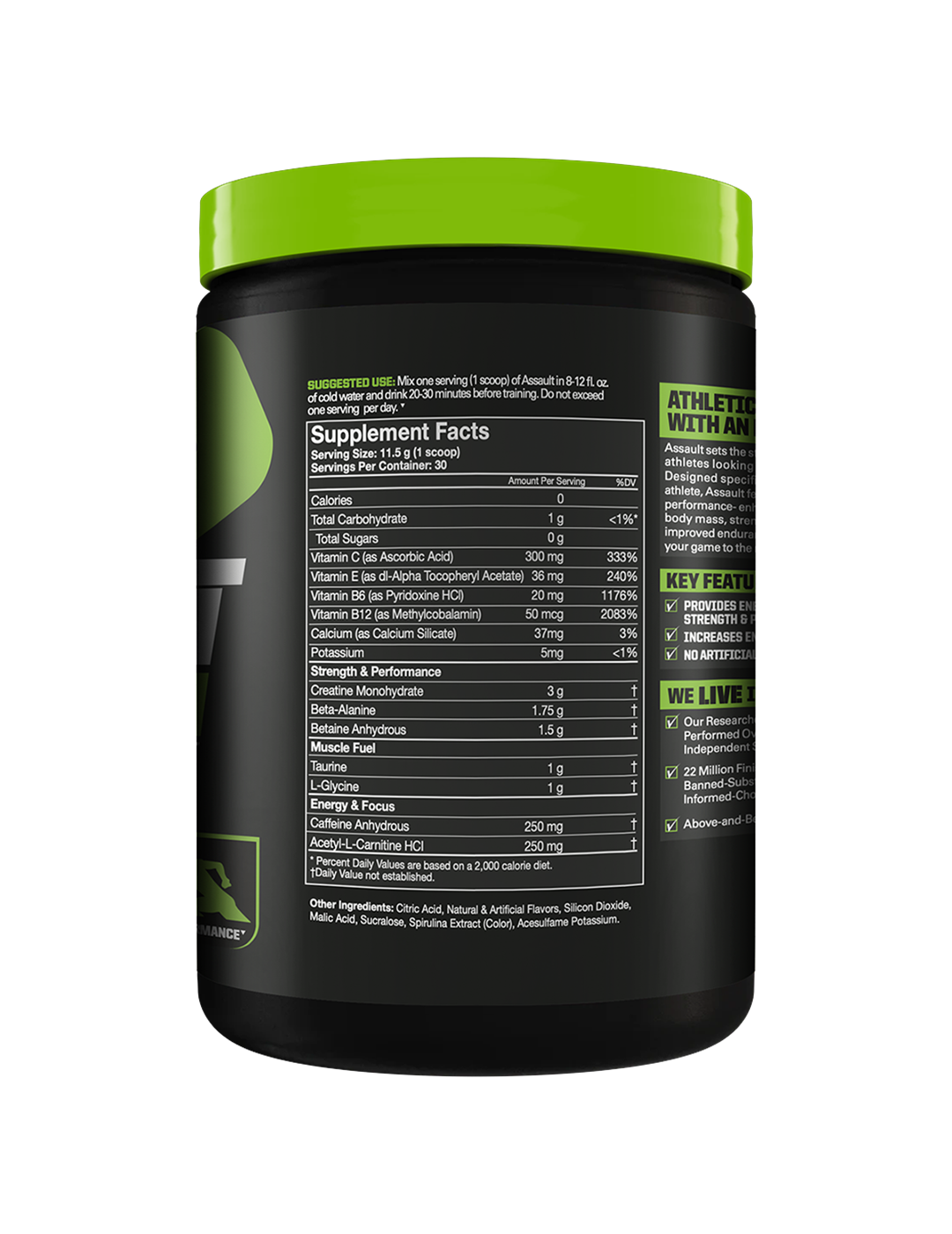 MusclePharm Assault Pre-Workout Blue Raspberry Sport Series 30 Servings Back – MusclePharm | ASN