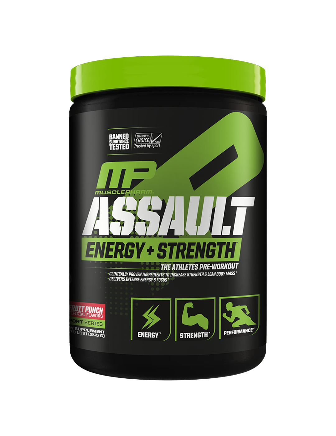 MusclePharm Assault Pre-Workout Fruit Punch Sport Series 30 Servings Front – MusclePharm | ASN