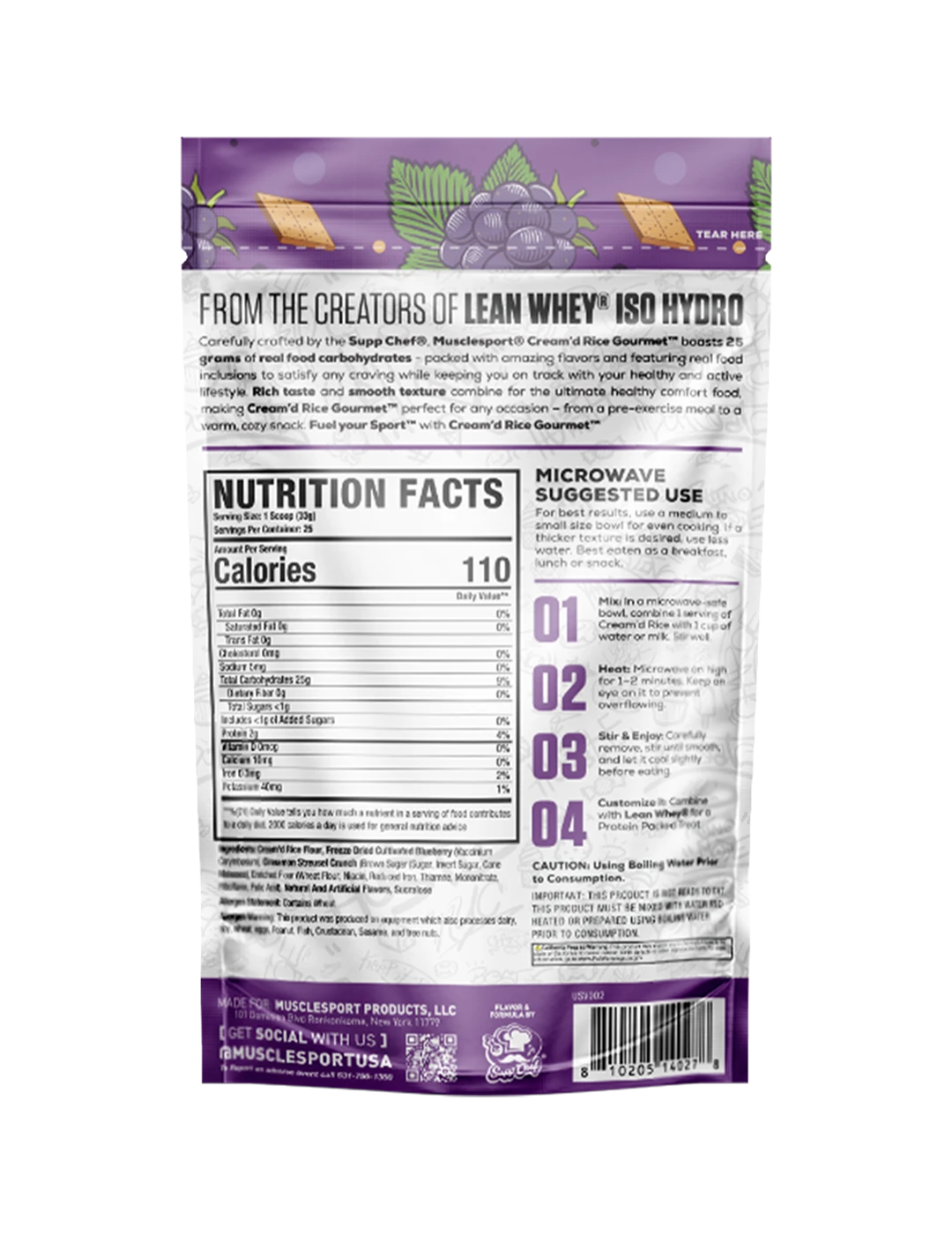 Muscle Sport Creamd Rice 25 Servings Huckle Berry NIP | ASN