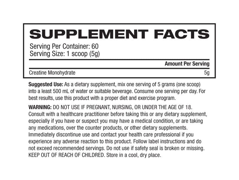 Musclesport Creatine Monohydrate Revolution Unflavoured 300g Supplement Facts Panel – Musclesport | ASN