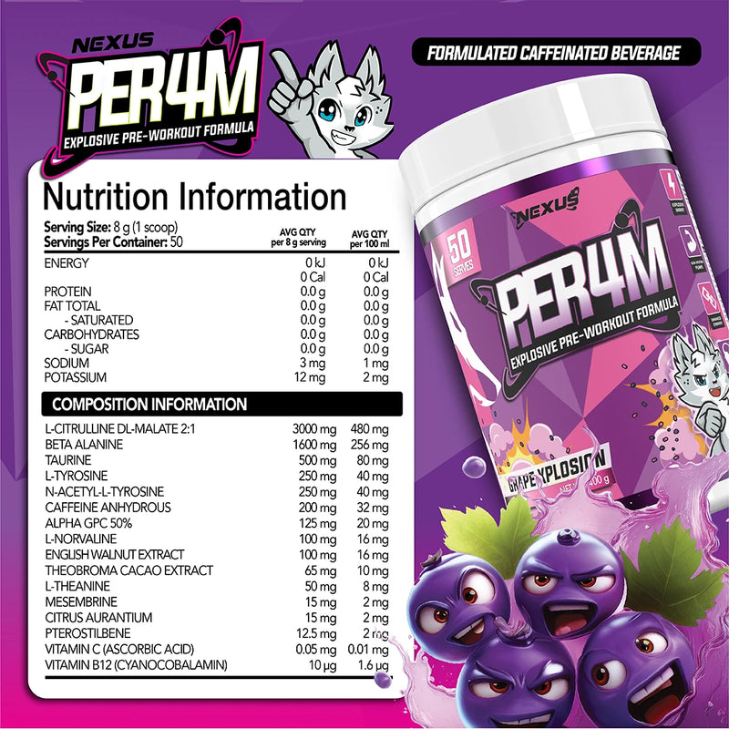 Nexus PER4 M Grape Xplosion Nutritional Panel | ASN