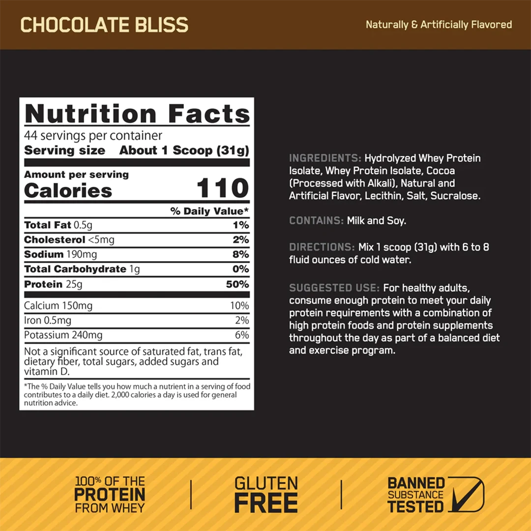 ON Gold Standard Isolate Label Chocolate Bliss 44 Servings | ASN