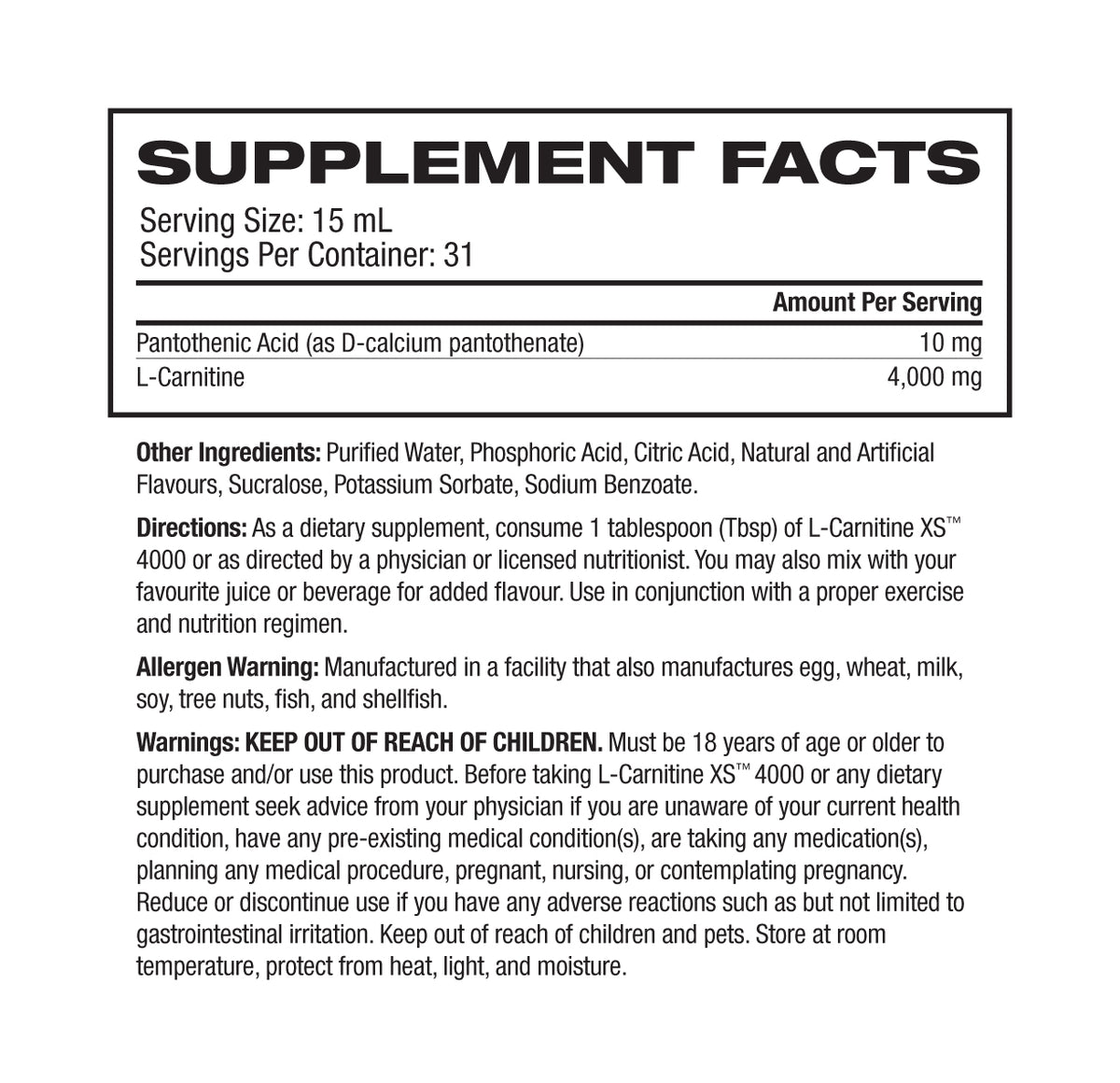 Ronnie Coleman L-Carnitine XS Liquid 4000mg