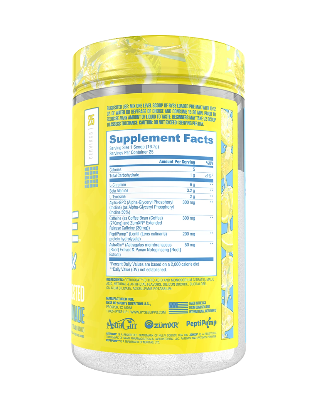 Ryse Loaded Pre Max 25 Servings Frosted Lemonade SFP | ASN