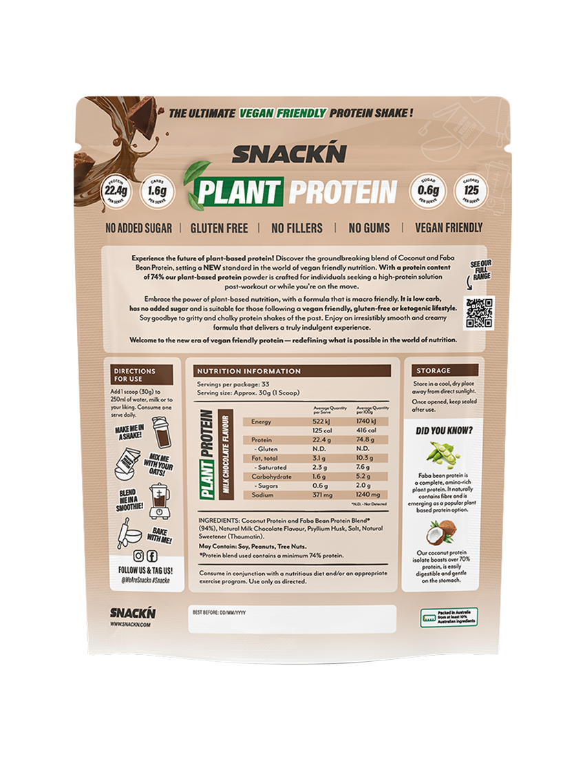 Snack N Plant Protein 1kg Milk Chocolate Back | ASN