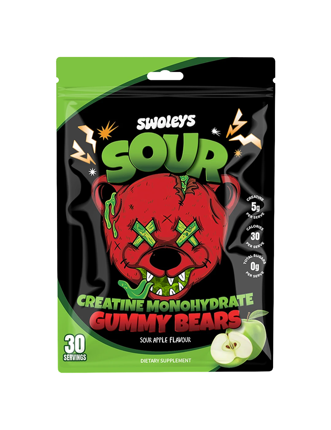 Swoleys Creatine Gummy Bears 30 Servings Sour Green Apple | ASN