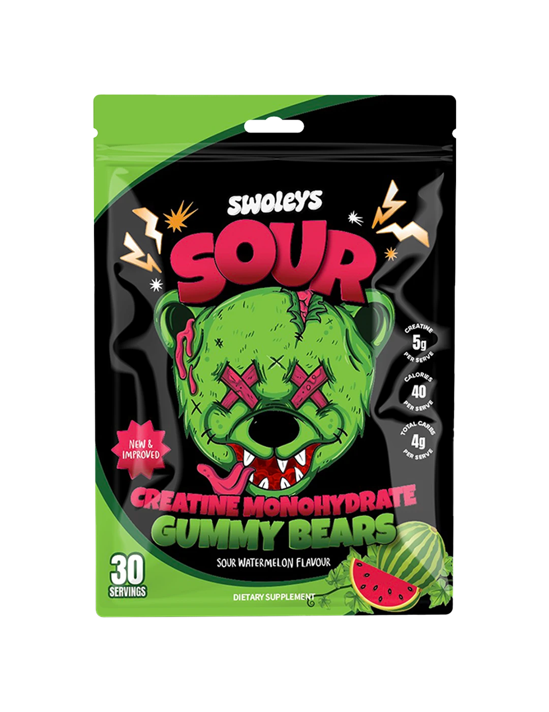 Swoleys Creatine Gummy Bears 30 Servings Sour Watermelon | ASN