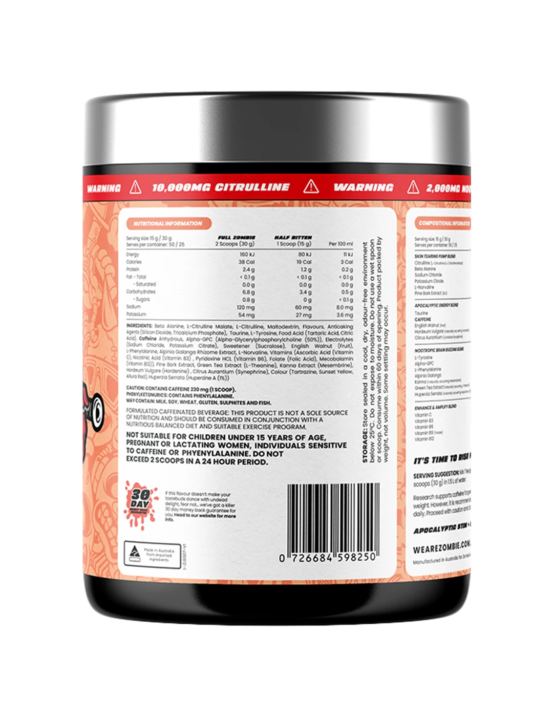 Zombie Labs END OF DAYZ Apocalyptic Pre-Workout + Free Creatine Pandemic Peach Back – Zombie Labs | ASN