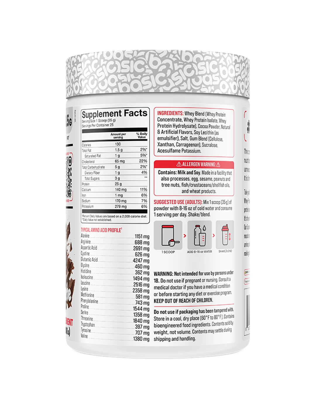 Basic Whey Protein Chocolate 2lb Bottle V1 Right | ASN