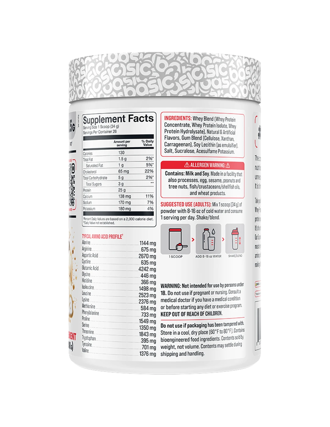 Basic Whey Protein Vanilla 2lb Bottle V1 Right | ASN