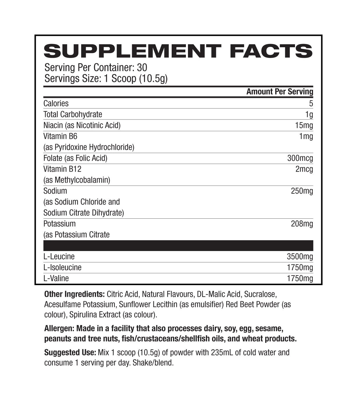 Basic Supplements BCCA 30 Servings Blue Lemonade SF Pcopy | ASN