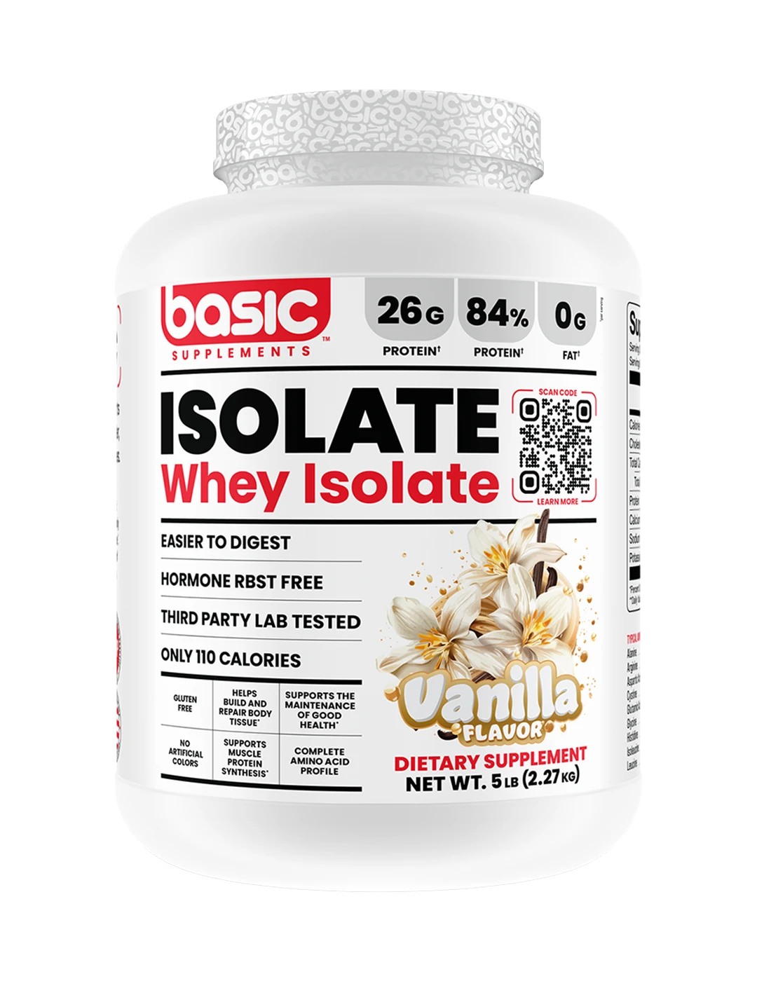 Basic Supplements Isolate 5 LB Vanilla Front | ASN