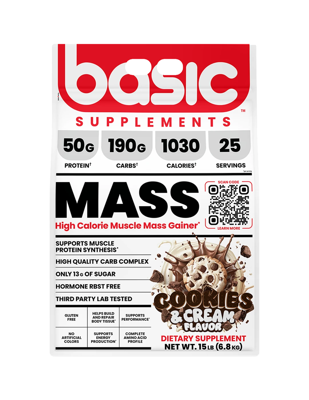 Basic Supplements Mass 15 LB Cookies And Cream Front | ASN