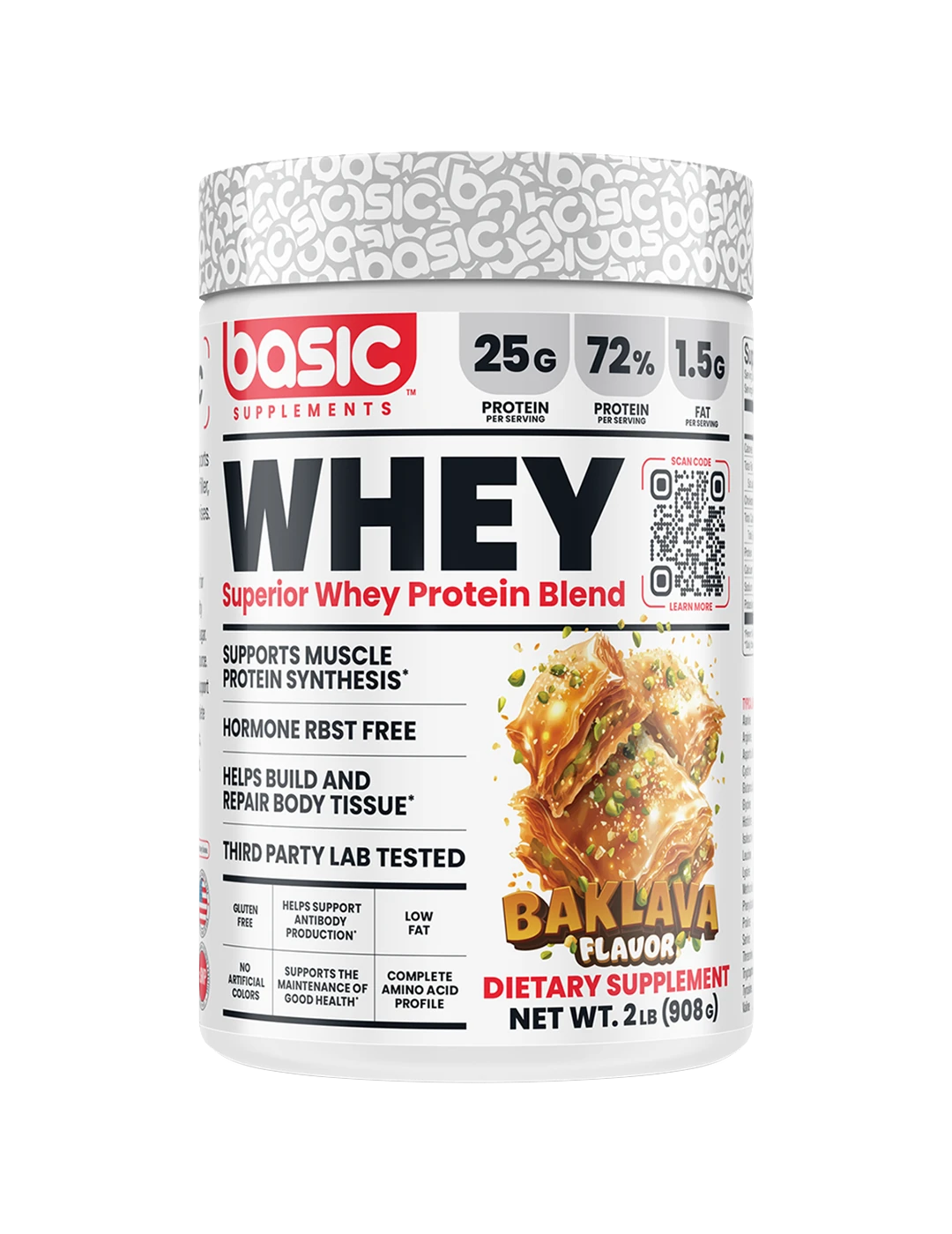 Basic Supplements Whey 2lb Baklava Front | ASN