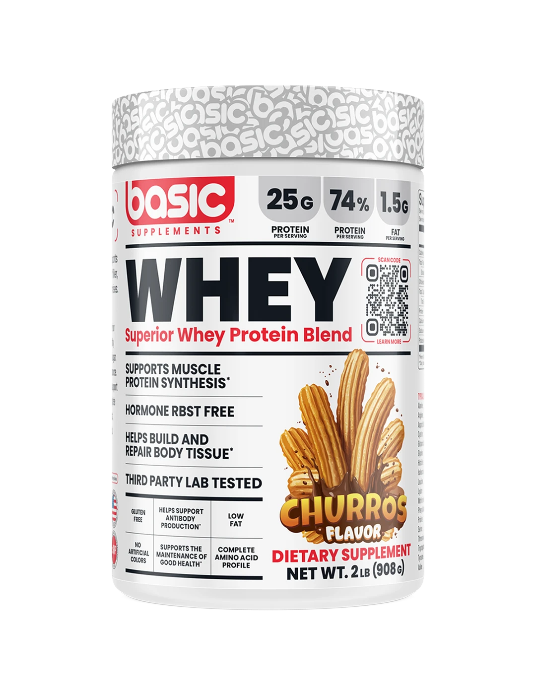 Basic Supplements Whey 2lb Churros Front | ASN
