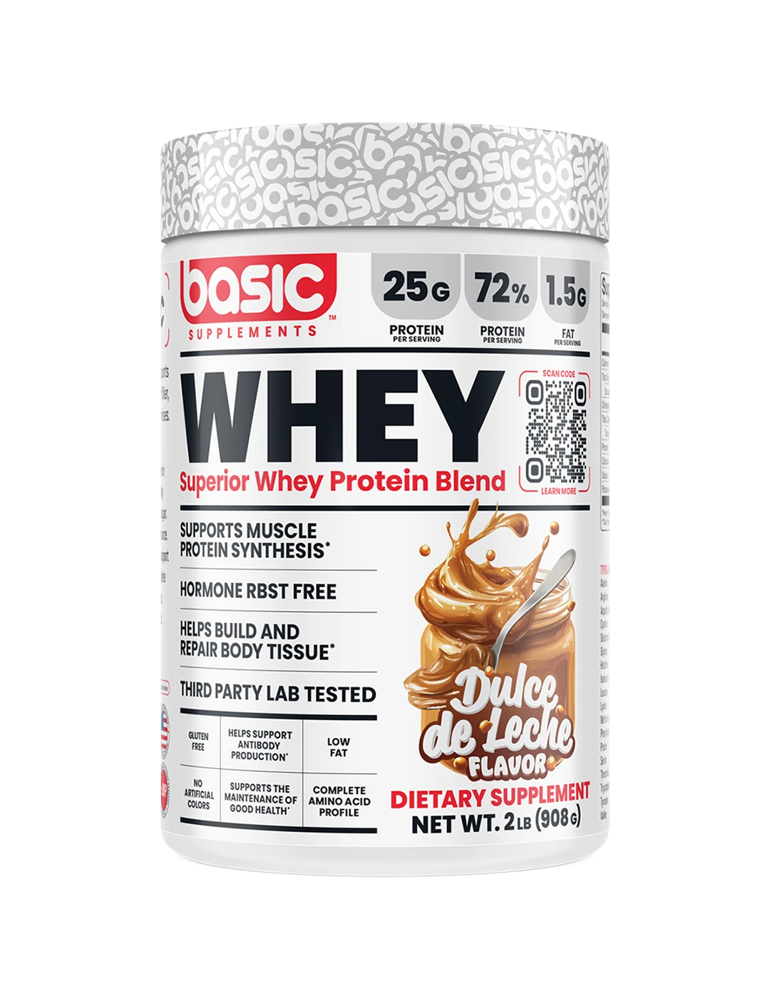Basic Supplements Whey 2lb Dulce De Leche Front | ASN