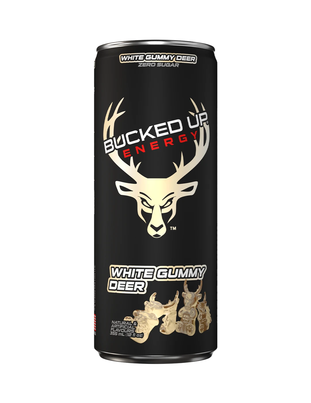 Bucked Up Energy355m L White Gummy Deer Front | ASN