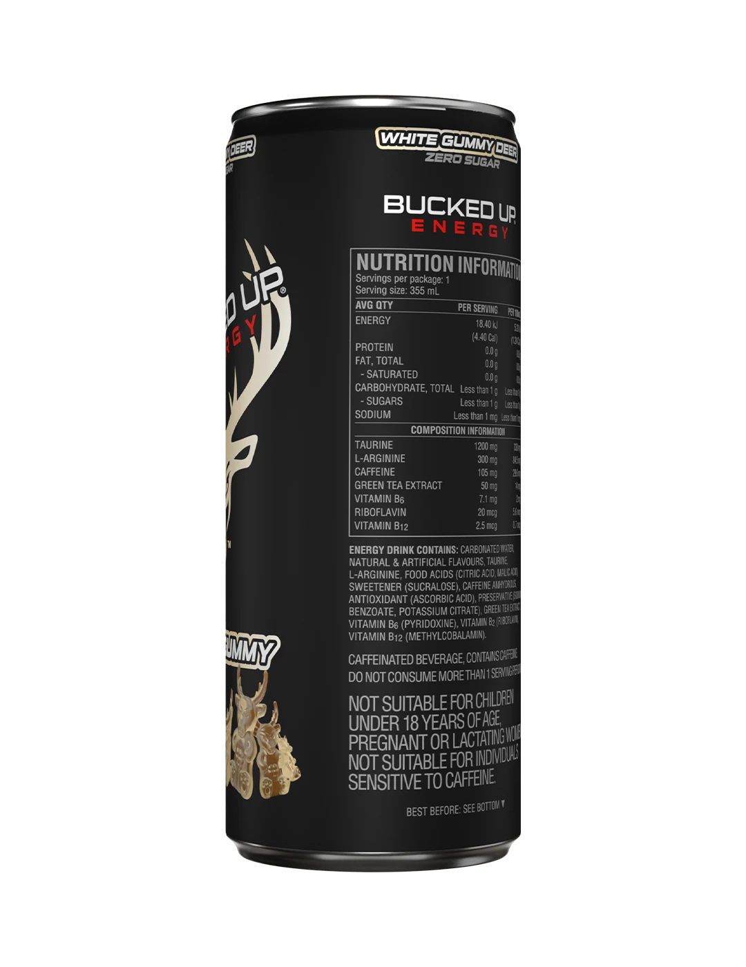 Bucked Up Energy355m L White Gummy Deer NIP Right | ASN