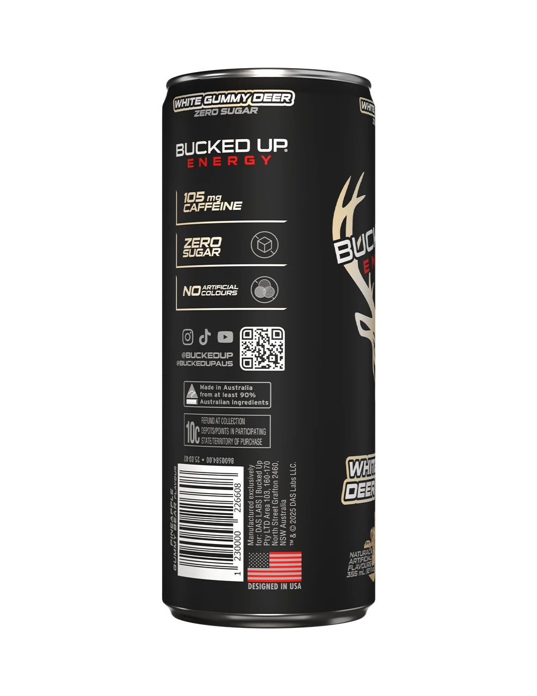 Bucked Up Energy355m L White Gummy Deer Side | ASN