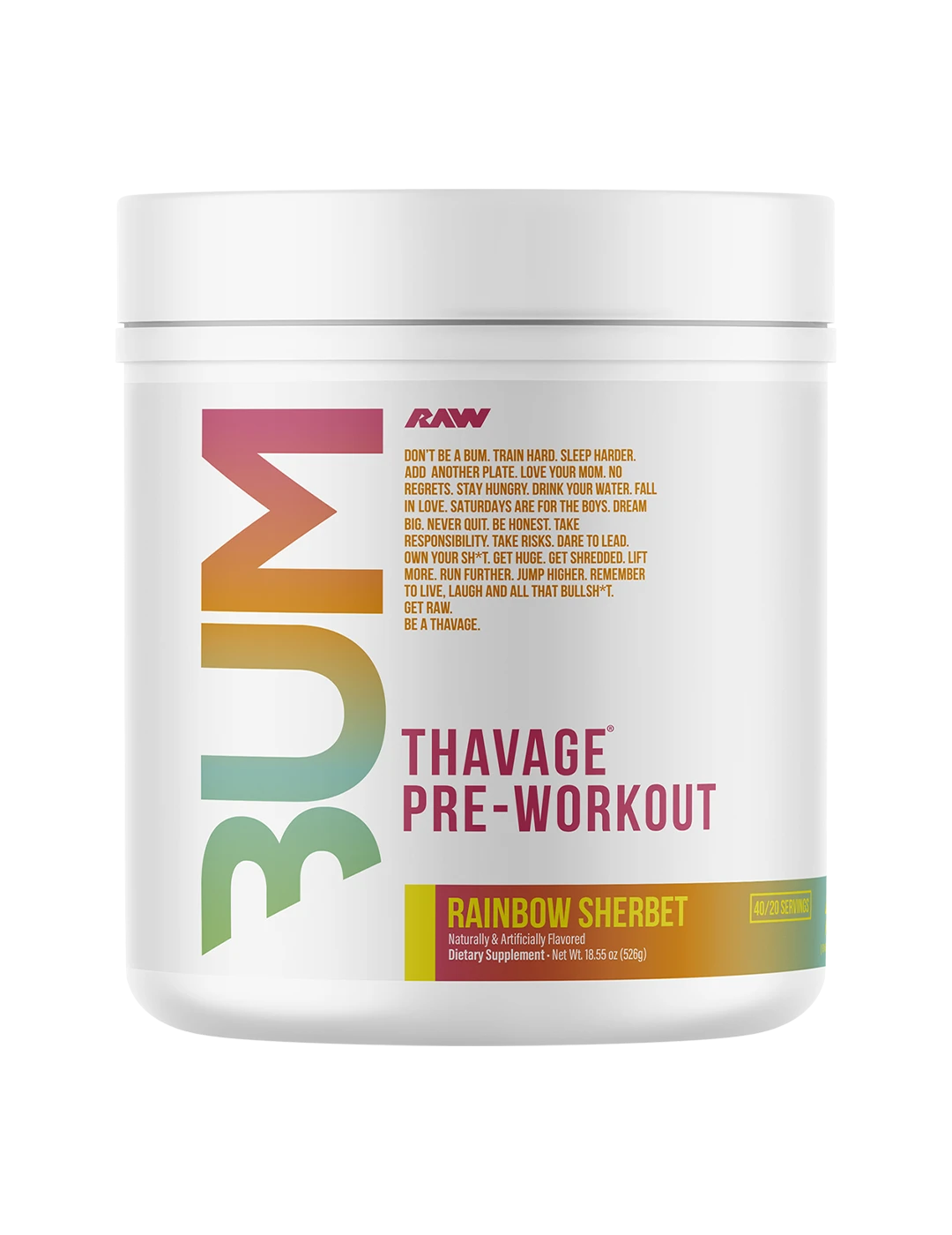 CBUM Thavage 40 Serve Rainbow Sherbet Front | ASN