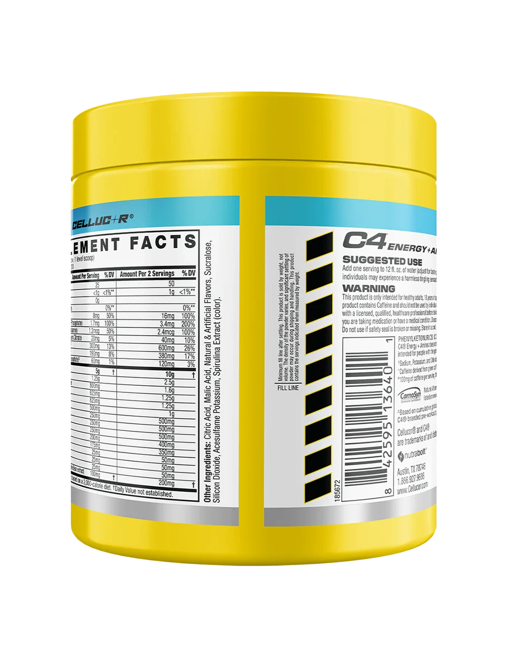 Cellucor C4 Whey Protein Energy Aminos Blue Razz 30 Servings Supplement Facts Panel – Cellucor | ASN