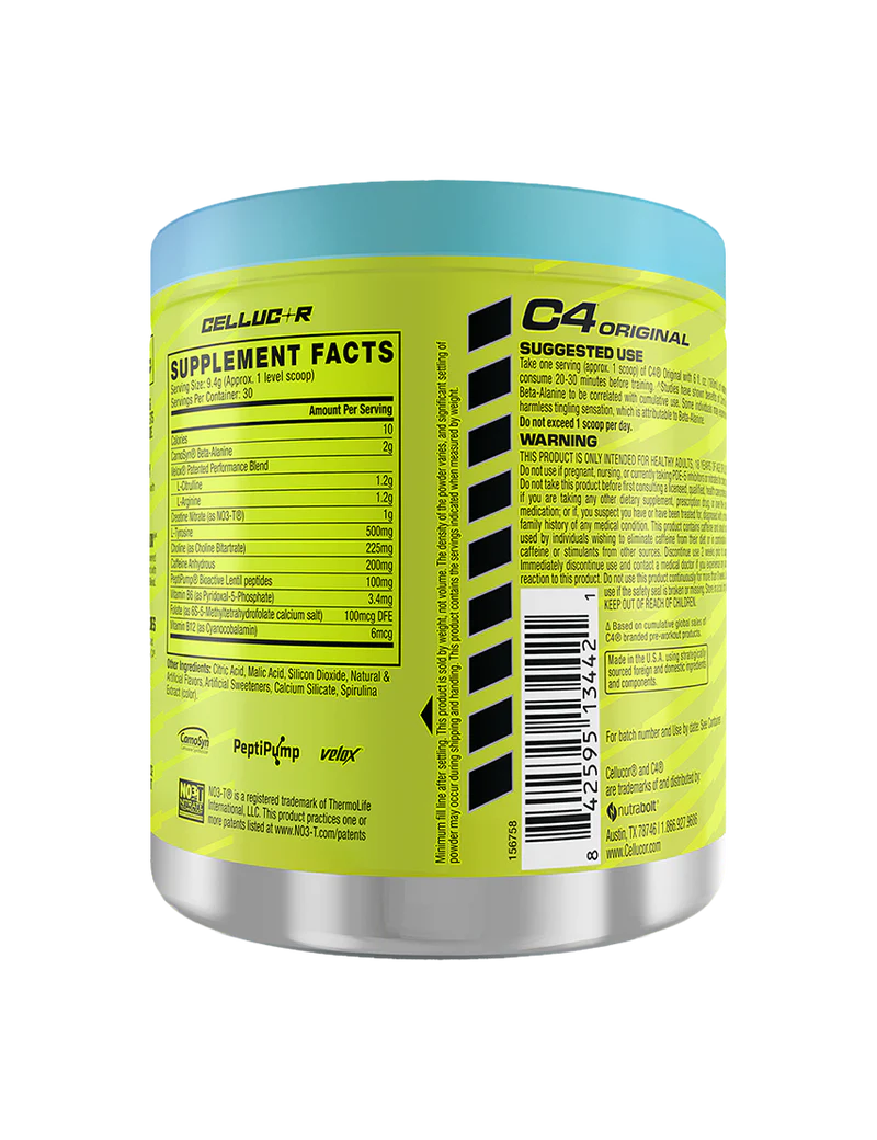Cellucor C4 Original 30 Servings Icy Blue Raspberry Back | ASN