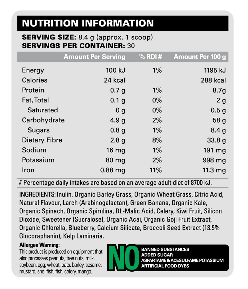 EHP Labs Oxy Greens Passionfruit Nutrition Information | ASN