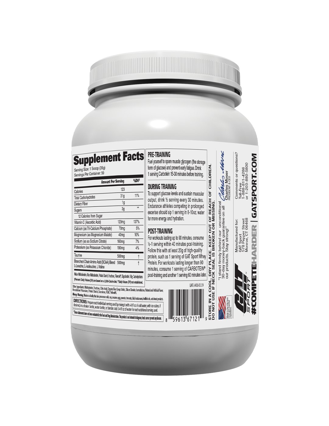 GAT Sport Carbotein Grape 50 Servings Nutrition Information Panel – GAT Sport | ASN